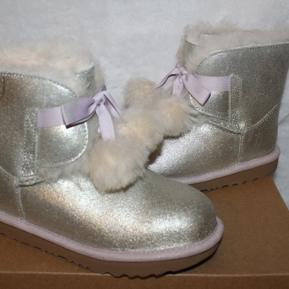 NIB UGG GITA SPARKLE GOLD PINK LEATHER BOOTS GIRLS NEW - Picture 3 of 8